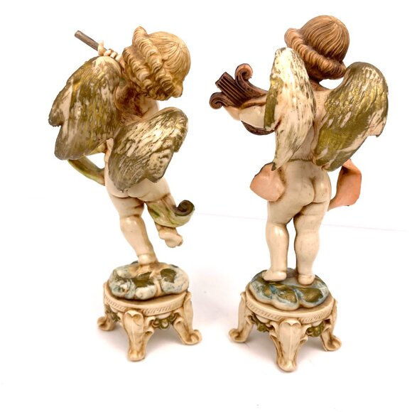 Vintage Set of 2 Fontanini Depose Italy Angel Playing Instrument Figurine 6 inch - Picture 8 of 13
